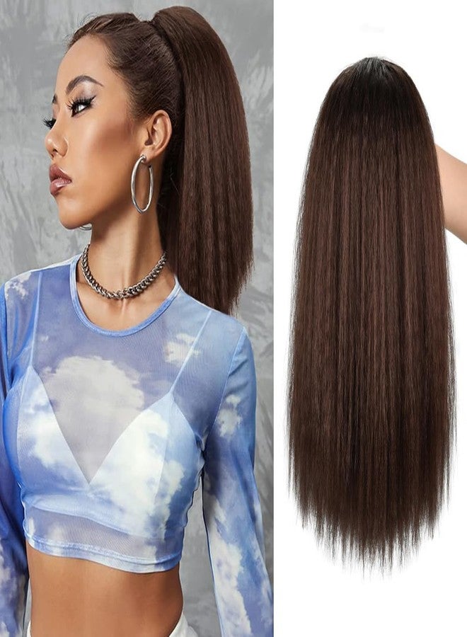 MODSIGHT Yaki Straight Ponytail Extension for Black Women, 14 Inch Medium Brown Fluffy Thick Synthetic Yaki Ponytails, Drawstring Yaki Ponytail for Black Women Girls (Medium Brown 4) - Image 1